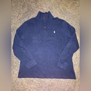 Polo Ralph Lauren Men's Navy Blue Cotton Knit 1/4 Zip Mock Neck Sweater L EUC